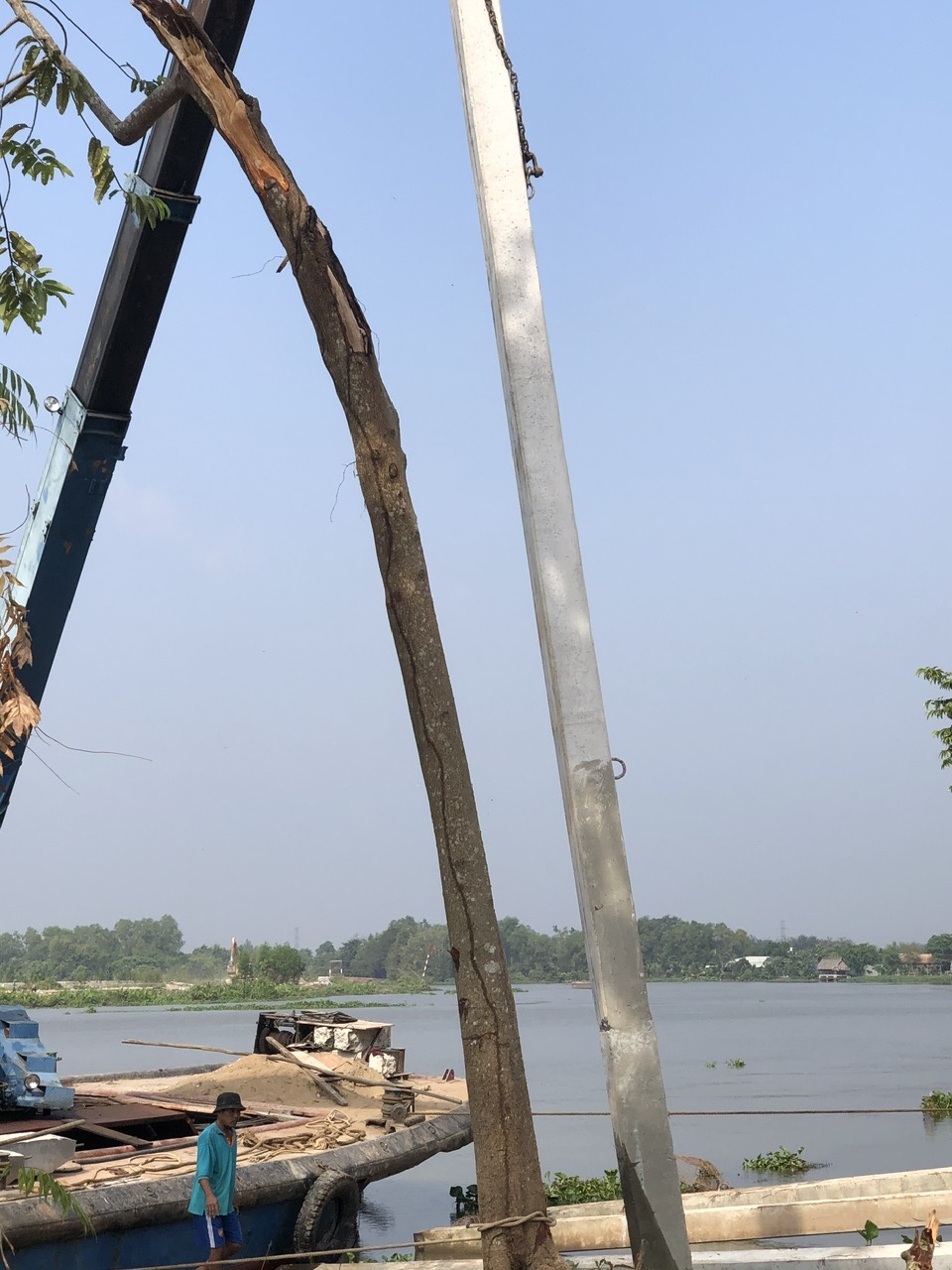 Cọc b&ecirc; t&ocirc;ng 250x250 tập kết tại c&ocirc;ng tr&igrave;nh bờ k&egrave; H&ograve;a Th&agrave;nh